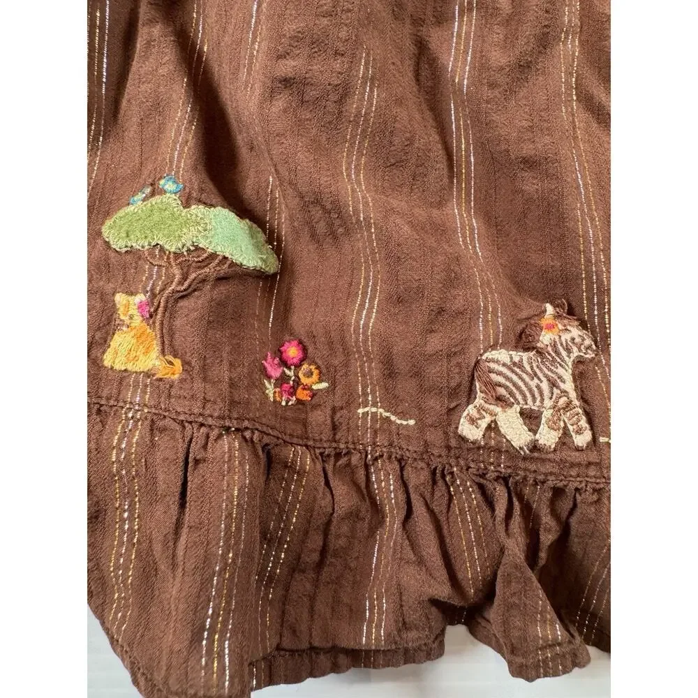 Gymboree Girls 2T Brown Smocked Safari Dress Giraffe Zebra Elephant Cotton